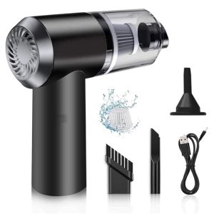 3-in-1 Portable Car Vacuum Cleaner with Blower, USB Rechargeable, Black, Wireless Handheld Mini Design, Strong Suction, Washable HEPA Filter for Car, Home, Travel